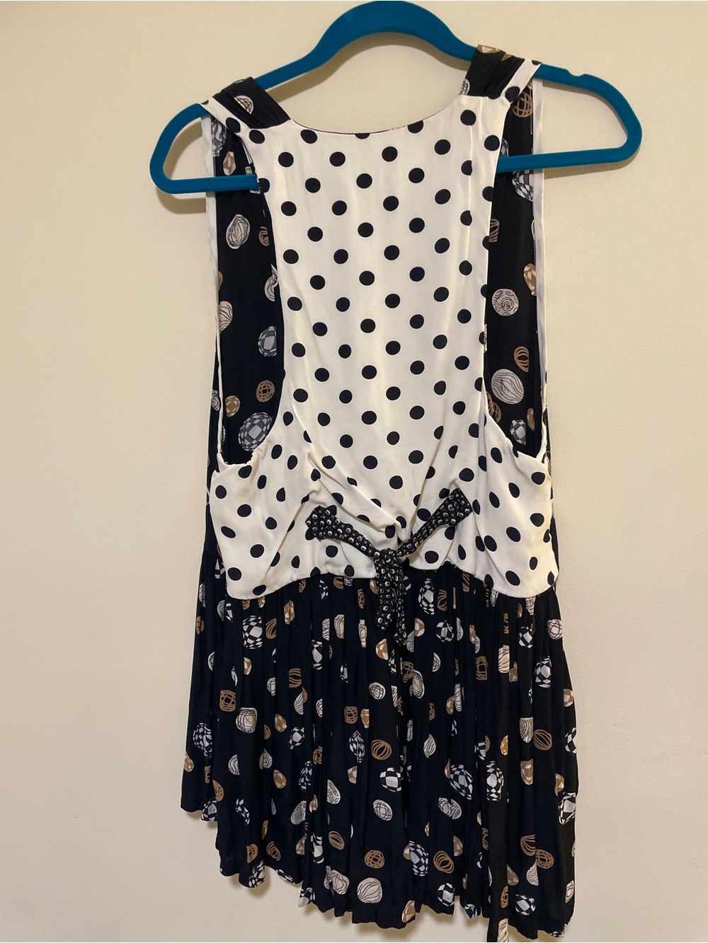 Womens Black & White Polka Dot Party Dress with Bow